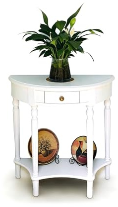 HBOOMOEM Tavolo Divano Decorativo Semicircolare，Consolle A Mezzaluna Con Cassetto，Facile Da Montare, Adatto Per Decorare Il Soggiorno, Il Corridoio E L'Ingresso.(White,60 * 30 * 80CM)