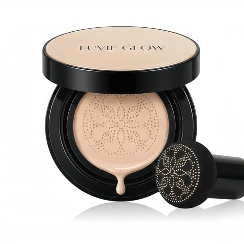 Luvie Glow Foundation Cushion Mushroom Head CC Cream, Waterproof Glow Foundation, Moisturising CC Cream Foundation for Natural Coverage, Long Lasting Luvie Glow Foundation for All Skin Types (Warm)