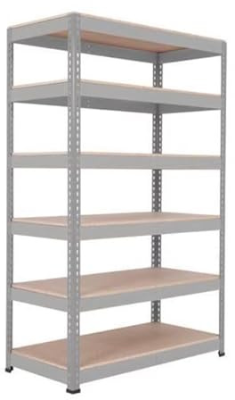 Horison Industries 6 Tier Garage Shelving Units 1980x1220x455mm, Grey Heavy Duty Metal Shelving Unit for Storage, 6 Tier Chipboard Garage Storage Shelves for Shed and Van, Racking Metal Shelf