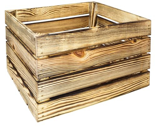 Kistenkolli Altes Land Geflammte Holzkisten Regalkisten, Massivholz Natur, mit Mittelbrett, 50x40x30cm, Obstkisten Weinkisten für Aufbewahrung Schuhregal (1, OHNE)