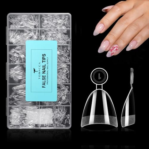 TOMICCA 504 Pièces Demi Capsules Ongles Amande Courte - Capsule Américaine Ongle Gel Souple Mat pour Manucure & DIY à la Maison, 12 Tailles