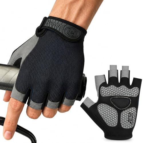 newhsy Cycling Gloves for Men Women, Half Finger Unisex Quick-Dry Breathable Mesh, Wear-Resistant Microfiber Palm, Anti-Slip Shock Absorption Bike Gloves for MTB, Road Bicycle, Hiking, Gym (Black, L)