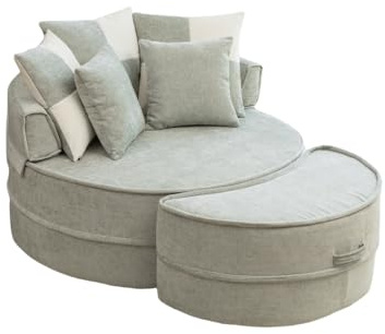 MUZHIXIANG Rundes Sofa Mit Hocker Und 5 Kissen Couch Für Wohnzimmer Schlafzimmer Loungesofa Mit Komfortablem Sitzdesign (Mint Green + Foam + Foam + 1 Seat)