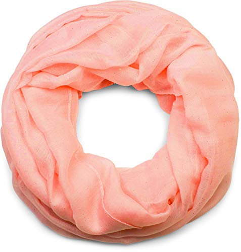 styleBREAKER Damen Loop Schal mit Glitzer-Effekt | Einfarbiger Schlauchschal aus weicher Viskose | Leicht & Elegant | 87 x 93 cm, Farbe:Apricot