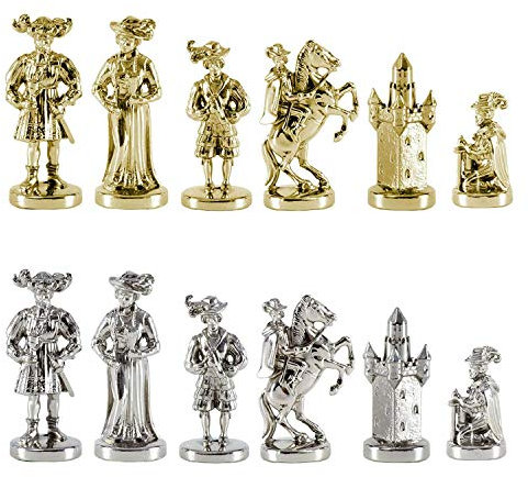Medieval Knights Large Chess Set - Brass&Nickel - Without Chess Board
