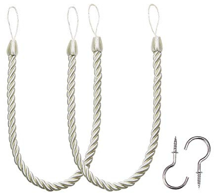BEL AVENIR Curtain Tiebacks Ropes Tie-Backs, Handmade Curtain Holdbacks with 2 Metal Screw Hooks (Cream, 2pack)