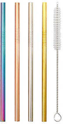 Reusable Metal Straws Mini's Set of 4 | Stainless Steel | Eco Friendly | Coloured Cocktail Straws | Short Reusable Straws | Rainbow Rose Gold Silver