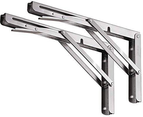 YUMORE Klappkonsole Schwerlast 400mm,YUMORE Regalträger Klappbar Edelstahl Klappregalhalterungen Wand Tischhalter Klappscharnier für Bänke Regale Wandmontage, Platzsparende, Kapazität 330 lb [2PACK]