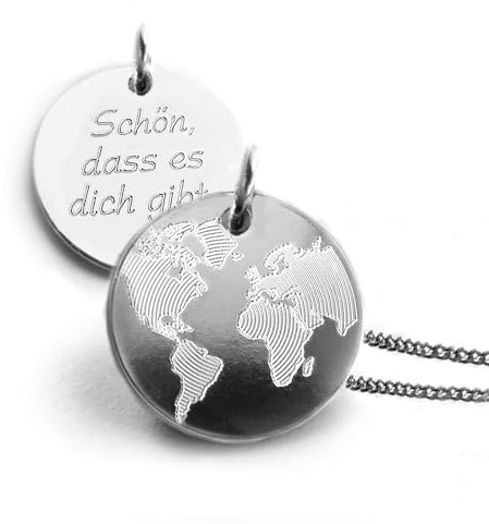 LATIGGA Weltkarte Anhänger mit Gravur, Personalisierter Reiseschmuck