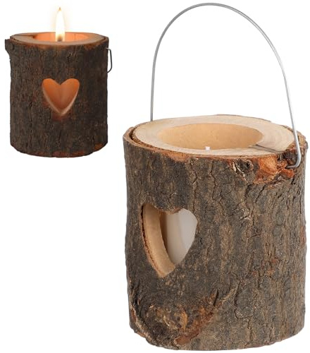 Cabilock Herz Kerzenhalter Holz Rustikaler Teelichthalter Baumstamm Windlicht Vintage Tischdeko für Valentinstag Hochzeit Jahrestag Wohnzimmer Deko