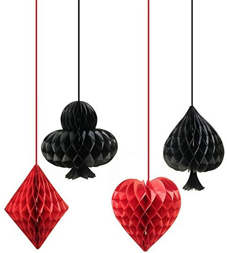 ANCLLO Paper Honeycomb Balls Casino Las Vegas Party Night Party Decorations Hanging Honeycomb Balls for Casino Magic Themed Birthday Backdrop Decoration Red Black