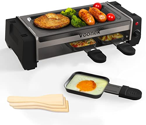 Raclette 2 Personen Raclette Grill Mini 3 Pfännchen 3 Holzspatel Tischgrill Elektrisch Korean BBQ Grill Elektrogrill Antihaftbeschichtete Grillplatte 700 Watt, Schwarz