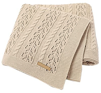 Surwin Strickdecke Babydecke Kuscheldecke Baumwolle, Mädchen und Jungen Babys Gestrickt Kinderdecke Freien Krabbeldecke Perfekt für Kinderwagen Babybett (80x100cm,Khaki)