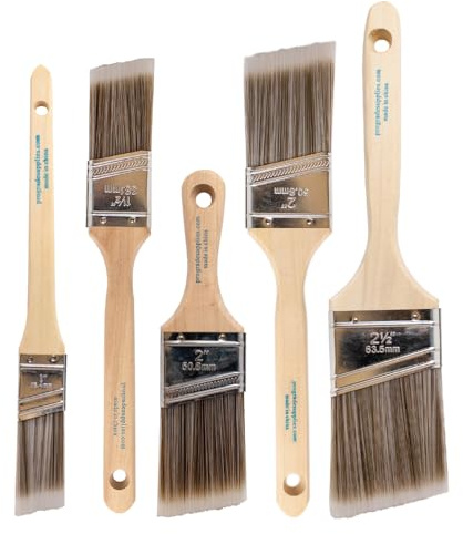 Vermeer Angle Paint Brushes, 5-Pc Angled Brush Set, 1-2.5 Inch Sash Brushes for Trim Walls Cabinets, Interior Exterior Painting Tools