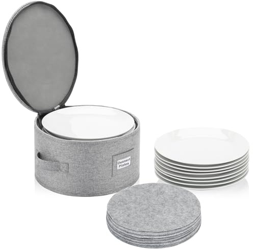 China Storage Case for Bowls or Dessert Plates - Fit plates up to 8 W - Includes 12 Felt Dividers - Hard Shell and Stackable with Fully Padded Interior