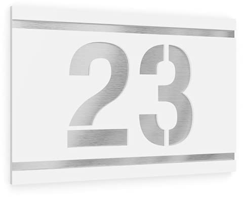 Graviers Design Hausnummernschild mit Gravur aus V2A Edelstahl 160x110mm - Weiß - Wetterfest Rostfrei Individuell anpassbar nach eigener Nummer - Made in Germany