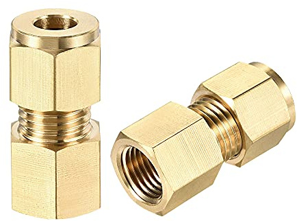 sourcing map Lot de 2 raccords de tube à compression G1/4 Filetage femelle x 8 mm OD Raccord droit en laiton