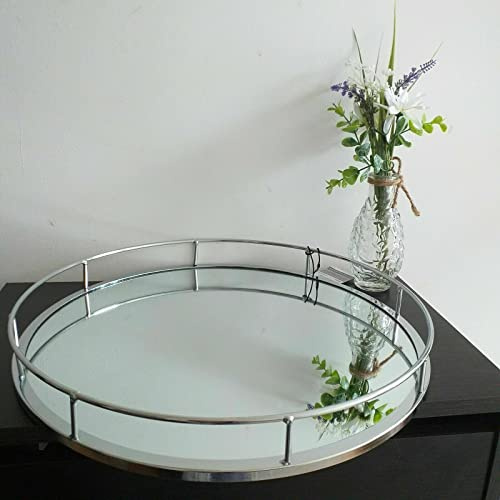 Biznest 30Cm New Beautiful Stunning Design Large Silver Round Mirror Tray Centerpiece Tealight Holder Display Your Possessions Home Decor