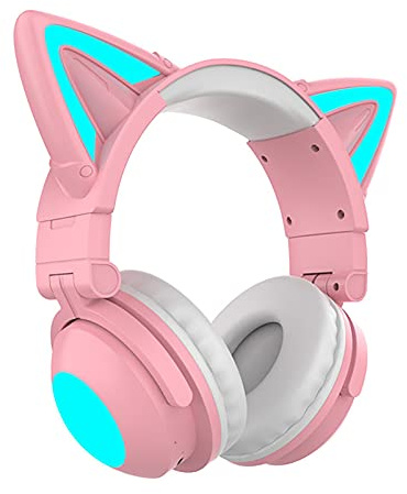 RGB Oreille De Chat Casques D'écoute Sans Fil Avec Microphone, 7.1 Stéréo Bluetooth Music 5.0 Support Du Casque De Contrôle De Couleur Lumière Meilleur Cadeau D'anniversaire Pour Les Filles Et Les Fem