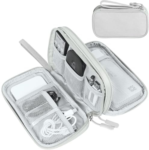 FYY Travel Cable Organiser, Electronics Accessories Bag, Waterproof Tech Storage Pouch, 2-Layer Universal Carry Case for Charger, Power Bank, USB Drive M-Grey