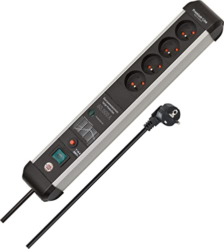 Brennenstuhl Premium-Protect-Line Steckdosenleiste 4-Fach, 3m | Mit Überspannungsschutz 60.000A, mit Schalter, Made in Germany, silber/schwarz