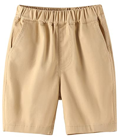 BINIDUCKLING Jungen Sommer Elastische Taille Kurze Hose - Schuluniformen Pull-on Shorts (Khaki,170/14-16 Years)