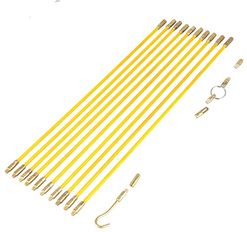 Varillas de cable de cinta pasacables de fibra de vidrio, 10 piezas de 4 mm Kit de extracción y empuje de cinta pasacables eléctrica Tirador de cabeza de resorte de nylon rojo a través de la línea de