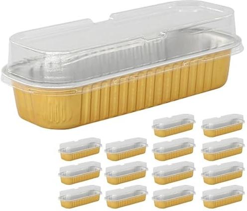 DOITOOL 50pcs Mini Loaf Pans with Lids Gold Aluminum Foil Baking Tins | 50 sets gold rectangular foil trays with lids, mini baking boxes for cakes, heat resistant dessert serving display containers