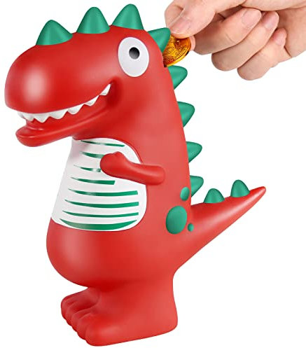 Piggy Bank Dinosaur Money Box Coin Money Tin Personalised Money Jar for Kids and Adults Birthday Gifts for girls and boys Cute (Red)