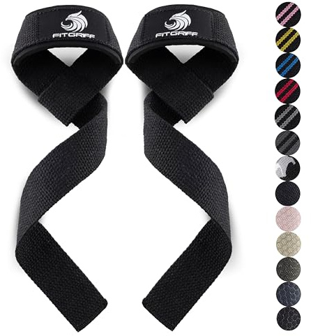 Fitgriff® Straps Gym, Correas Levantamiento de Pesas, Powerlifting, Agarraderas Gimnasio - Lifting Straps - Mujeres y Hombres (X-Small (menos de 16cm muñeca), Original Black)