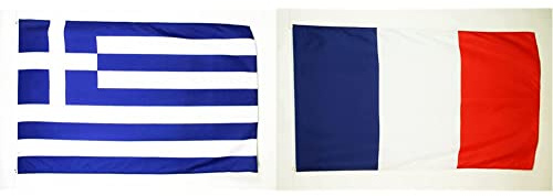 AZ FLAG - Drapeau Grèce - 150x90 cm - Drapeau Grec- Pavillon 110 g & Drapeau France - 150x90 cm - Drapeau Français- Pavillon 110 g