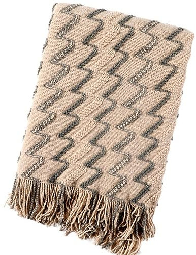 Zoomlie Schlichte Strickdecke mit Fransen, Sofadecke, leicht, weich, warm, Tagesdecke, 127 x 172 cm, bequemer Bezug für Bett, Sofa, Stuhl, alle Jahreszeiten (Khaki)