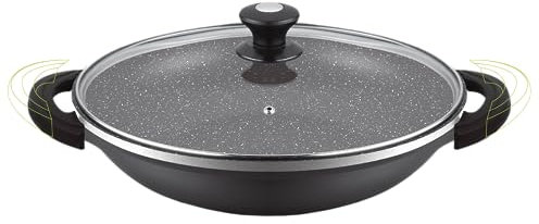 METTMANN PROFESSIONNEL - Wok 32 cm - Manche Anti-Chauffe - Fonte d'Aluminium - Revêtement anti-adhésif - Couvercle en Verre - Tous Feux dont Induction - Sans PFOA - Greblon C2+