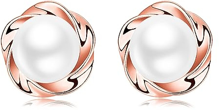 925 Silber Ohrringe Rosegold Perlen Ohrstecker für Damen, Schlafen Rosen Perlen Ohrringe Silberschmuck, Hypoallergen Ohrstecker Perle für Frauen Mädchen
