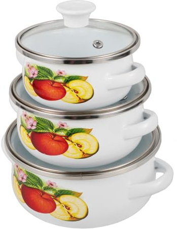 Luxshiny 3pezzi Pentola Smaltata per Zuppa e Stufato Stockpot Doppie Maniglie Design Fiore e Facile da per Cucine Induzione