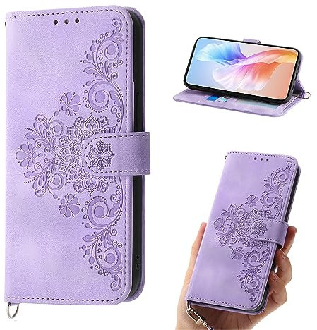 Auslbin Blumen Hülle Kompatibel mit iPhone X/XS, 5 Kartenfächer Handyhülle Vintage-Stil PU-Leder Schutzhülle passend für iPhone X/XS, Lila