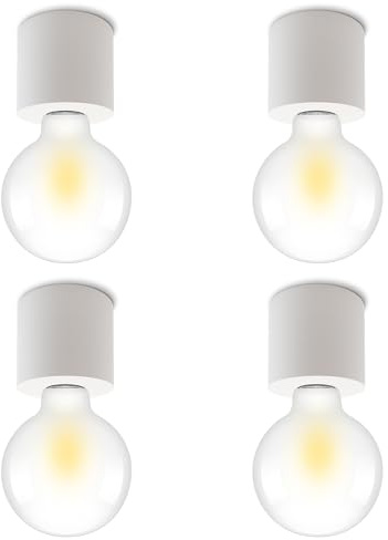 SSC-LUXon NAMBI Deckenleuchte 4 Stück E27 weiß rund | Vier flache Aufbauleuchten weiß matt mit E27 Fassung - für Wohnzimmer, Flur & Schlafzimmer, Ø8cm (ohne Leuchtmittel)