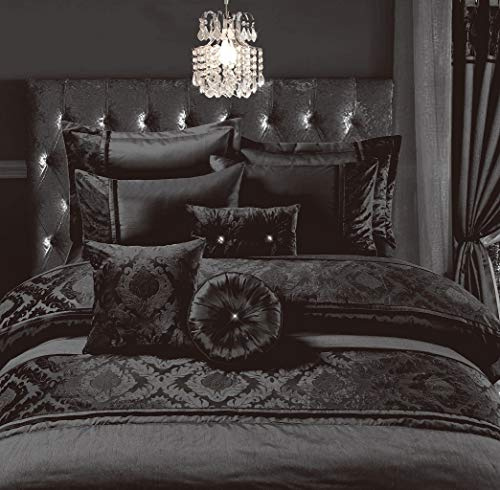 Luxurious Embroidered Casablanca Duvet Quilt Cover Bedding Set with Matching Pillowcases, Bed Throw with Pillow shams, Curtains & Filled Cushions Bed Linen Set (Black, Double Duvet Cover Set)