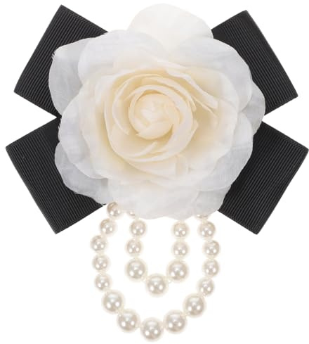 Broche Fleur Camélia Tissu Perles - Épingle Pince Élégante pour Vêtement Chapeau Écharpe - Accessoire Bijoux Femme pour Mariage Fête Banquet (Beige)