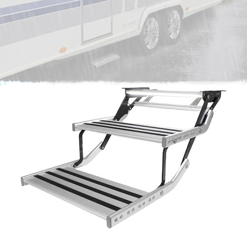 Wohnwagen Trittstufe mit Licht, Einzel-/Doppelleiterstufe aus Aluminiumlegierung, rutschfeste Wohnmobil-Treppe, für Wohnmobil-Wohnmobil-Reiseanhänger (Size : Double Layer)