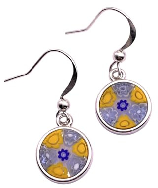 Murano Glass Earrings, Handmade Millefiori Glass Dropper Earrings, Murano Glass Jewellery, Silver Plated Drop Earrings, 1cm/10mm