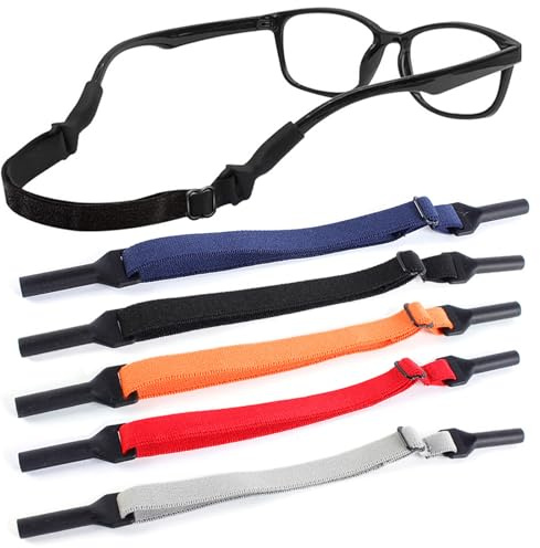 Thoquene 5 Stück Brillenband Sport, Verstellbarer Brillen Band Anti Rutsch Elastische Schnur