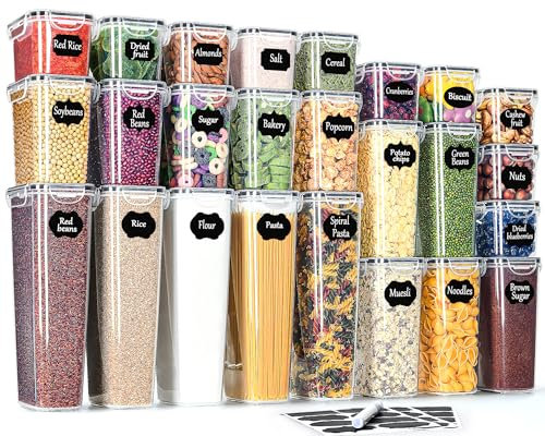 Contenitori Ermetici per Alimenti 25 Pezzi: Barattoli Ermetici Alimentari per Pasta, Cereali, Muesli, Farina | Barattoli Cucina 2,8l, 2,0l, 1,4l, 0,8l | Senza BPA | Lavabile in Lavastoviglie