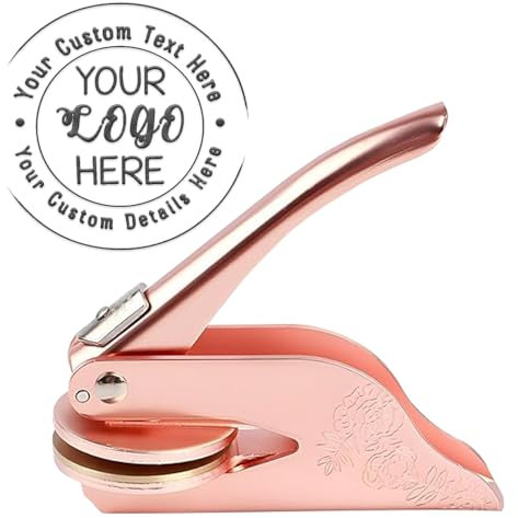 Personalisierter Buchprägestempel, personalisierter Prägestempel für Bücher, Hochzeitseinladung, Siegelstempel, individueller Logo-Text, Stahl-Prägung, tolles Geschenk für Bibliophile (Rosa)
