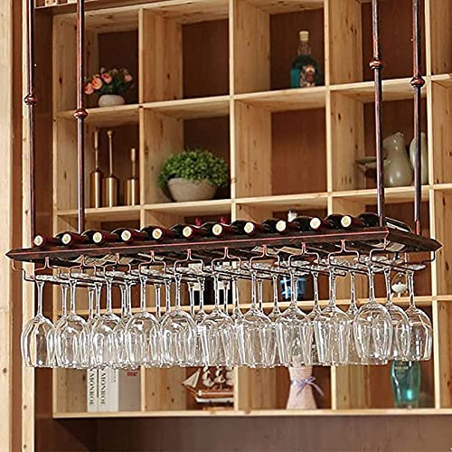 Deckenverzierung Deckenregal Industrielles Vintage-Weinregal aus Metall, höhenverstellbar, Decken-Weinhalter, Kelche für Weingläser, hängendes Weinglasregal aus Eisen, für Bars, Küchen, Restaurants