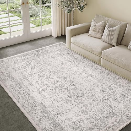 HUGEAR Vintage Vardagsrum Matta Stor Grå Mattor 150x210cm Tvättbar Halkfri Golvmatta Sovrum Matsal Kontor Utomhus Barnrum Balkong Carpet Rug Mjuk Kort Lugg