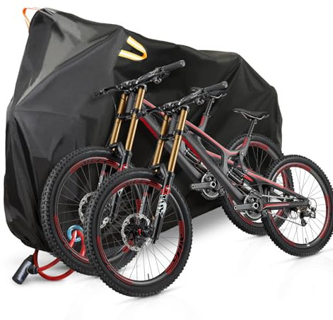Copri Bicicletta, Copertura 2 Bicicletta Impermeabile 210D Oxford, Copribici Telo Protettivo per Biciclette Antipolvere Vento Pioggia Protezione UV, Copertura per Mountain Bike (Nero, L)