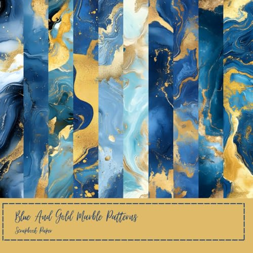 Blue And Gold Marble Patterns Scrapbook Paper: Origami Paper, Craft Paper, Geometric Sheets, DIY, Decoupage, Creative Journal
