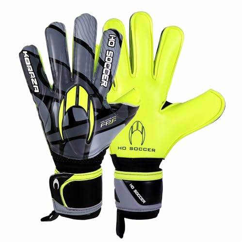 HO Soccer KORAZA - Gants de Gardien de But avec Protection des Doigts Amovibles, Unisexe, pour Enfants, Gris/Citron Vert, Taille 3