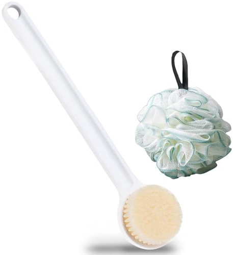 2 Stück Rückenschrubber, Duschbürste rücken, Duschbürste mit Langem Stiel, Body Scrubber, mit Duschschwamm Körper, badebürste mit langem stiel, rückenbürste dusche, Badezubehör, Badeschwamm